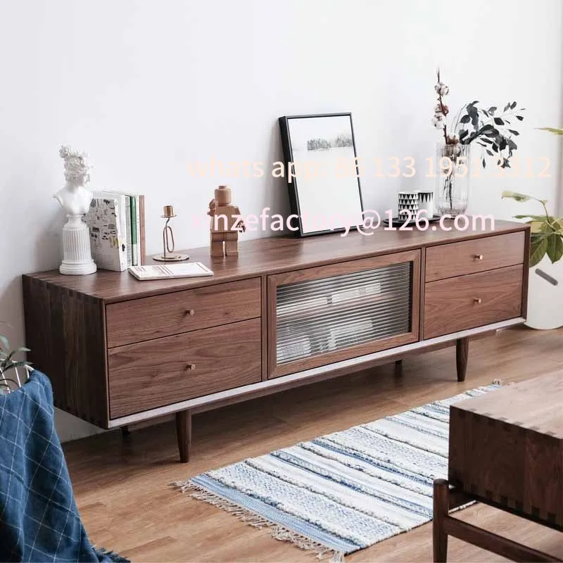 

Customizable Solid Wood TV Cabinet Simple Black Walnut Small