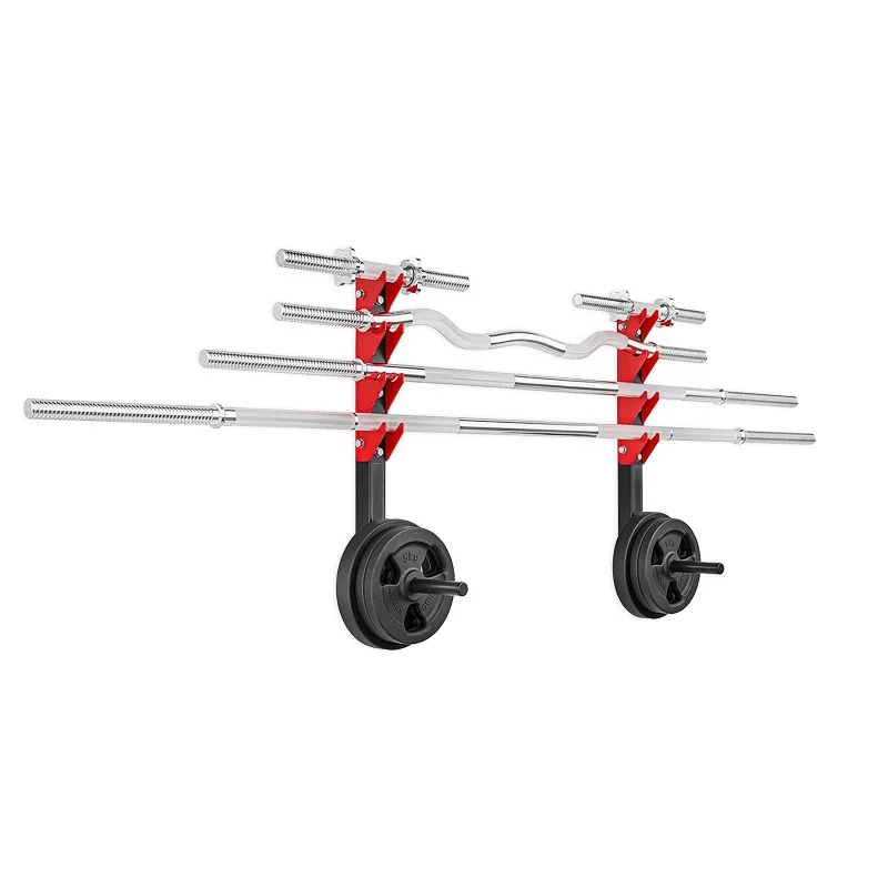 

Space Saving Commercial or Home Gym Accessory Wall Mounted Horizontal Barbell Holder, Bumper Plate Weight Rack Storage Rack