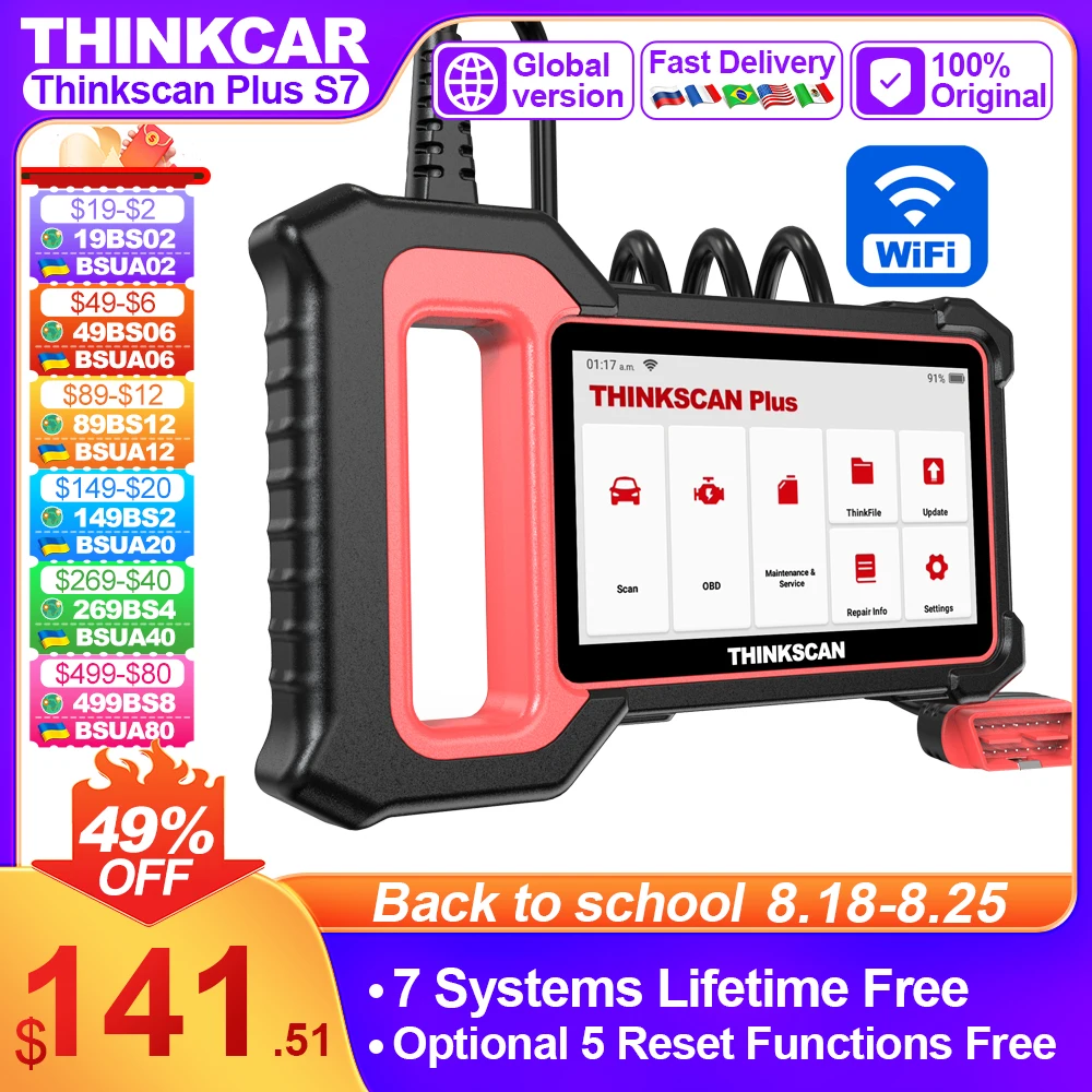 

THINKSCAN PLUS S6 S7 THINKCAR OBD2 Scanner Auto ABS,SRS,ECM,TCM,BCM,AC System Car EOBDⅡ Diagnostic Scan Tool Car Code Reader