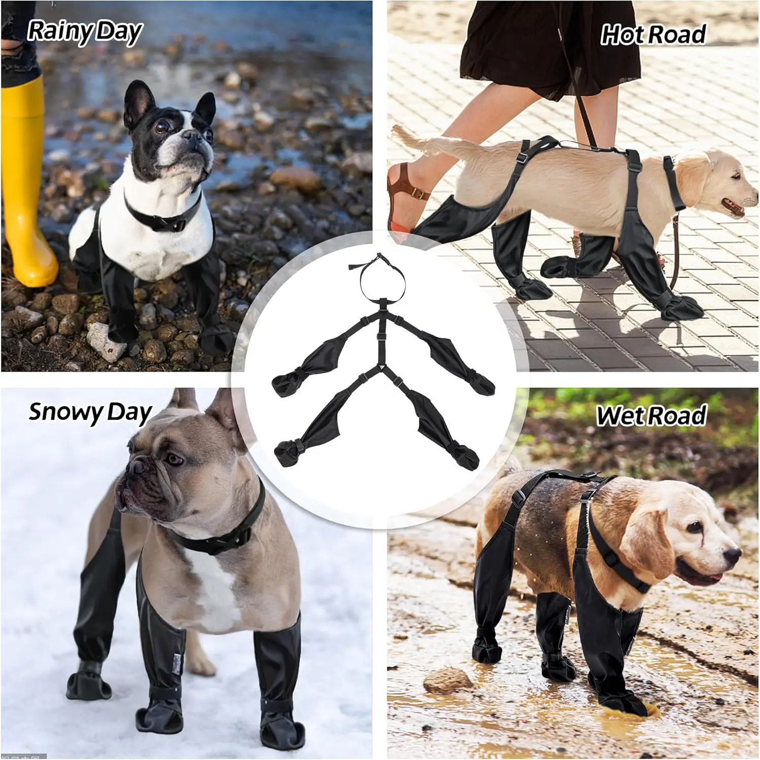 Dog Suspender Boots Waterproof Pet Shoes Dog Paw Protectors Adjustable Dog Rain Snow Booties for Outdoor Walking Running Hiking