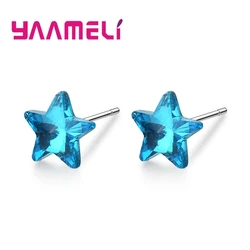 Simple Design Blue Star Shape Stud Earrings For Women Females 925 Sterling Silver Needles Fashion Casual Party Wedding Present