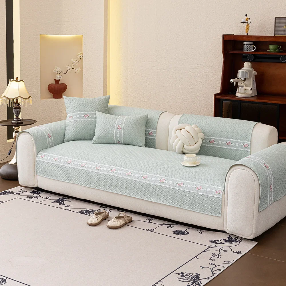 Cool Feeling Summer Sofa Cover Ice Silk Anti-slip Living Room Sofa Cushion Cool Anti-Cat Scratch Home Decor Sofa Seat