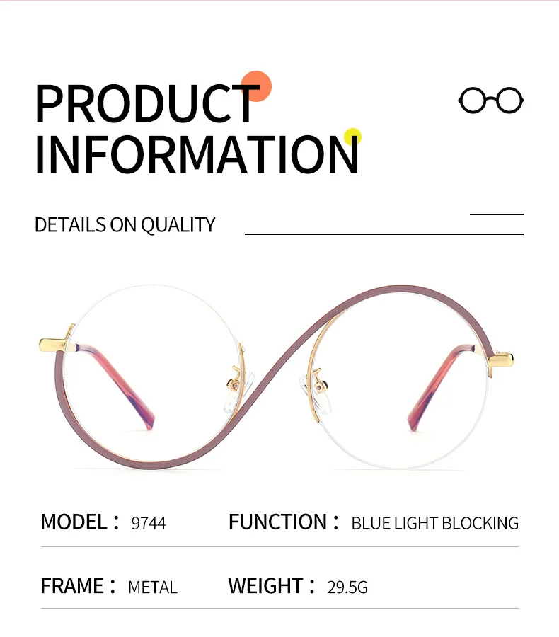 BEMORE Personalized Prescription Glasses Women Round Metal Photochromic Anti-Blue Light Correction Optical Glasses