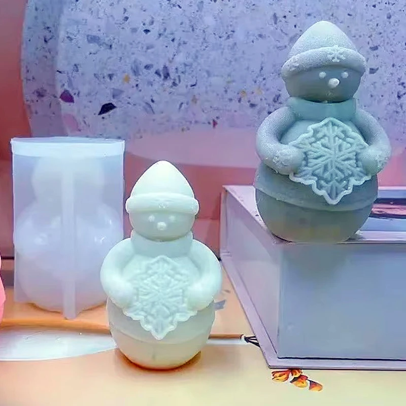 Weihnachten Schneemann Kerze Silikon Form 3D Nette Schneemann Halten Schnee Kerze Gips Harz Handwerk Zement Form Handgemachte Seife