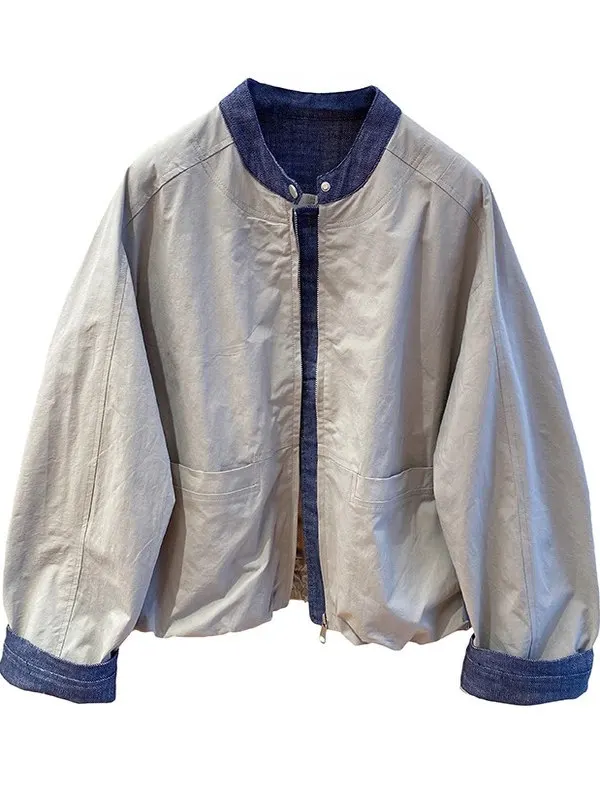 컬러 블로 데님 재킷 여성용 루즈핏 지퍼 가디건 탑 봄 가을 신상 슬림 디자인 출퇴근용 긴 소매