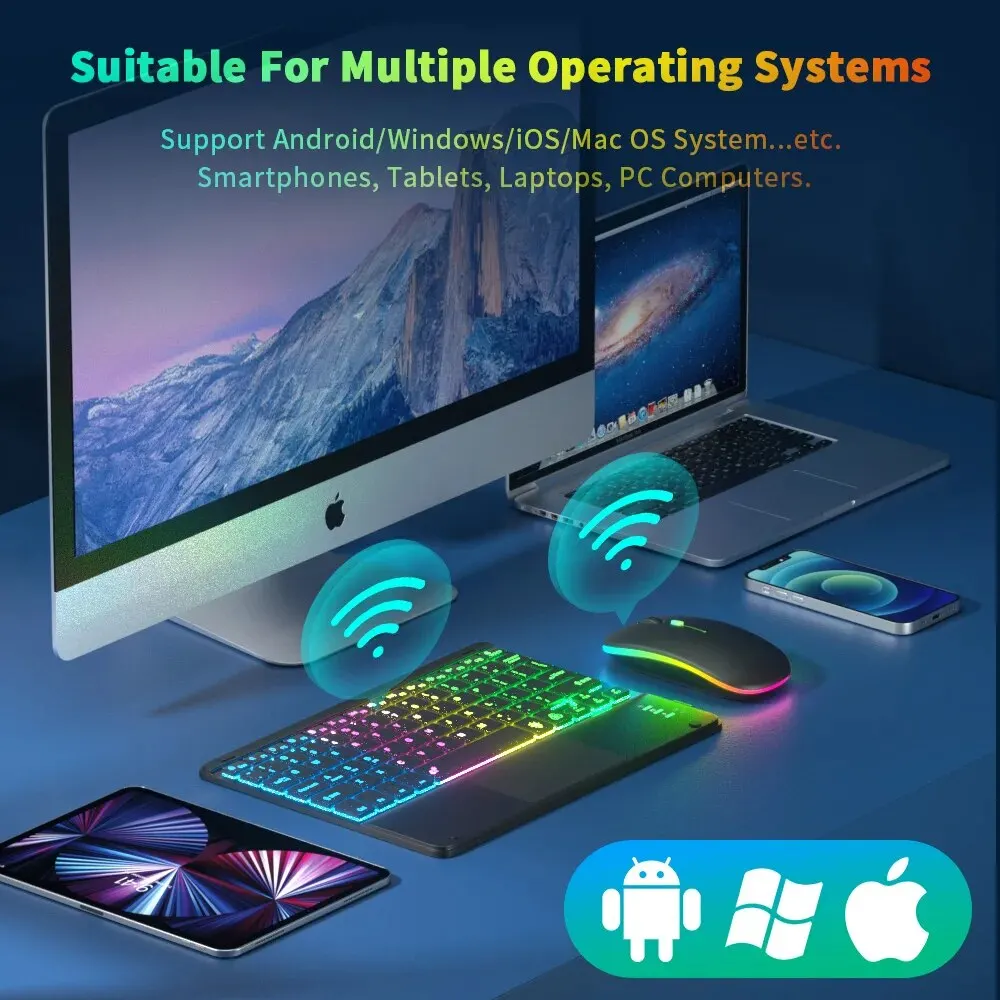 For iPad Keyboard Tablet Phone Bluetooth Keyboard with Touchpad Rechargeable Backlit Korean Spanish Keyboard For Android/ Window