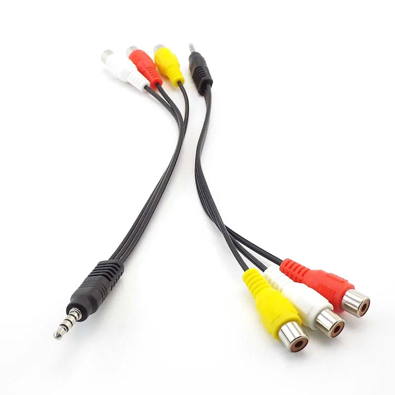 20cm 3.5mm male Jack Plug Male to 3 RCA Adapter Cable connector extension 3.5 to 3RCA Male Audio Video AV Wire Cord P1