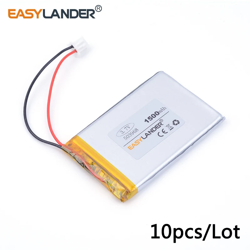 

10pcs /Lot XHR-2P 2.54 503968 3.7v lithium Li ion polymer rechargeable battery 1500mAh mp3 MP4 MP5 E-book tablet pc DVR toys