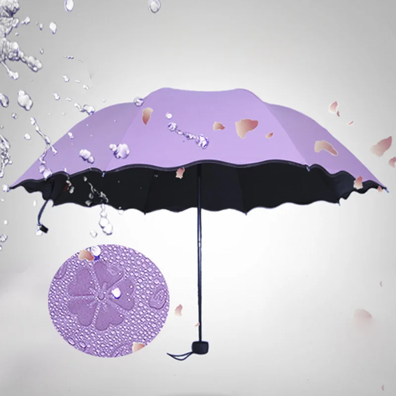 Xiaomi 8 Bone Ladies Portable Umbrellas Windproof 3-Folding Blossoms in Water Changes Color Anti-UV Sun/Rain Umbrella