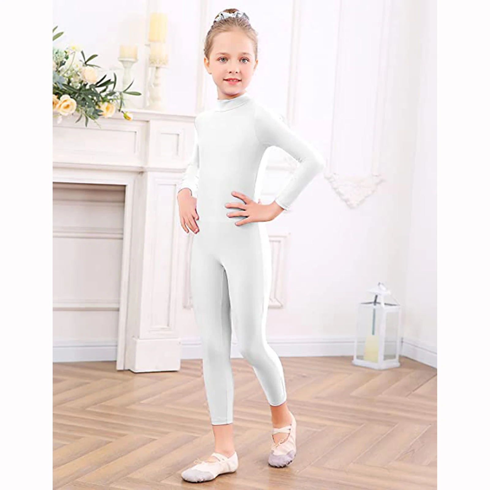 

Kids Girls Full Body Unitard Long Sleeve Turtleneck Bodysuit for Ballet, Gymnastics, Dance, Halloween Cosplay