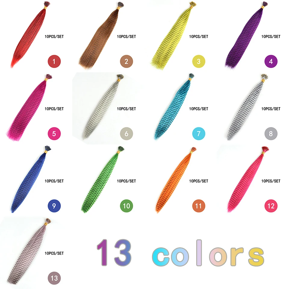 LISI GIRL 10 piezas de extensión de plumas, cabello falso con punta I, arcoíris, sintético de 16 pulgadas 6
