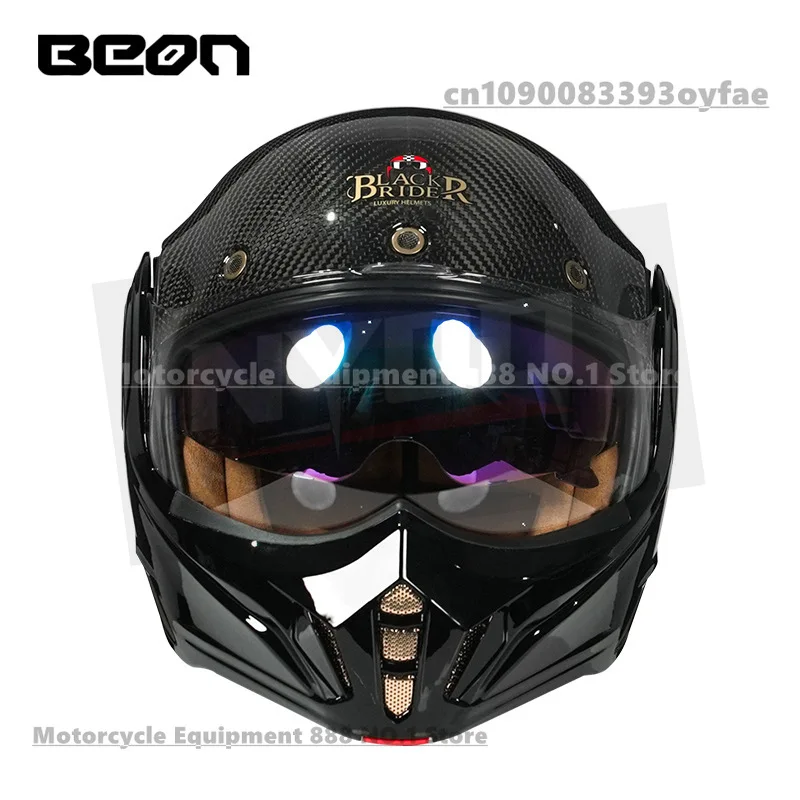 BEON หมวกกันน็อคมอเตอร์ไซค์แบบพลิกขึ้นรถจักรยานยนต์คาร์บอนไฟเบอร์หมวกกันน็อคเลนส์คู่สำหรับผู้ชายการรับรอง DOT ECE