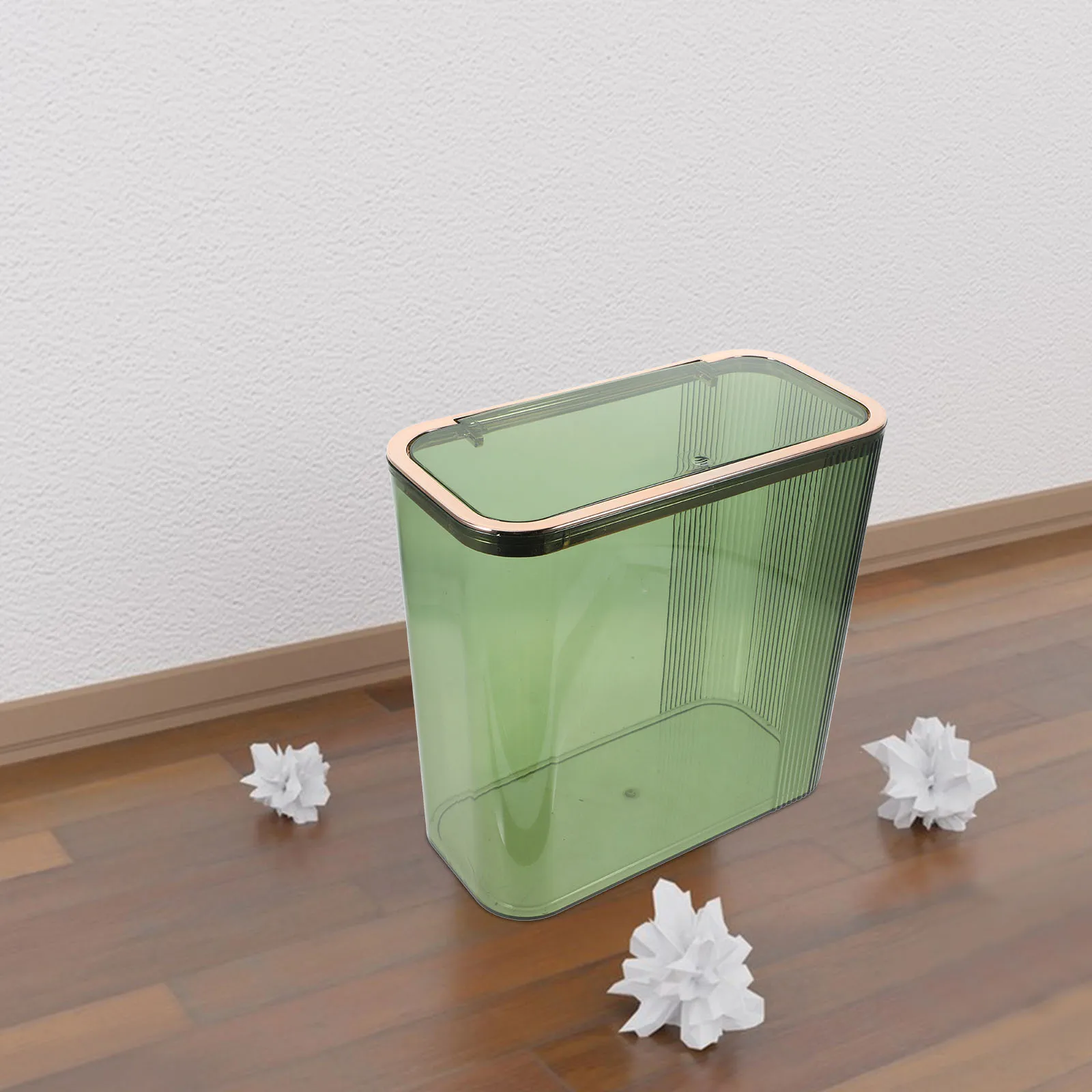 

Flip Lid Trash Material Transparent Slit Home Kitchen Bathroom Bedroom Waste Bin Sturdy Storage Container Tissues