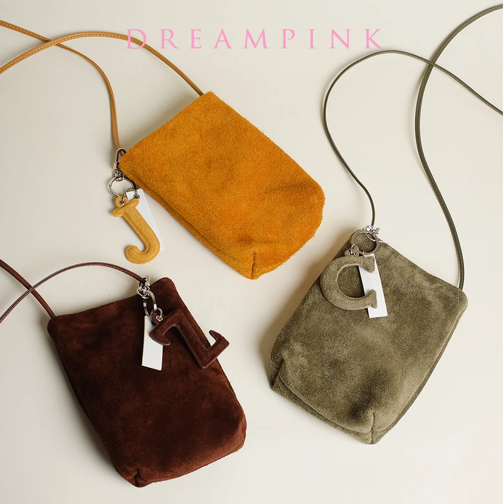 

Luxury Suede Women's Phone Bag Letter Charms Small Velvet Mobile Pouch Handbag Party Daily Real Leather Lady Sling Shoulder Bag