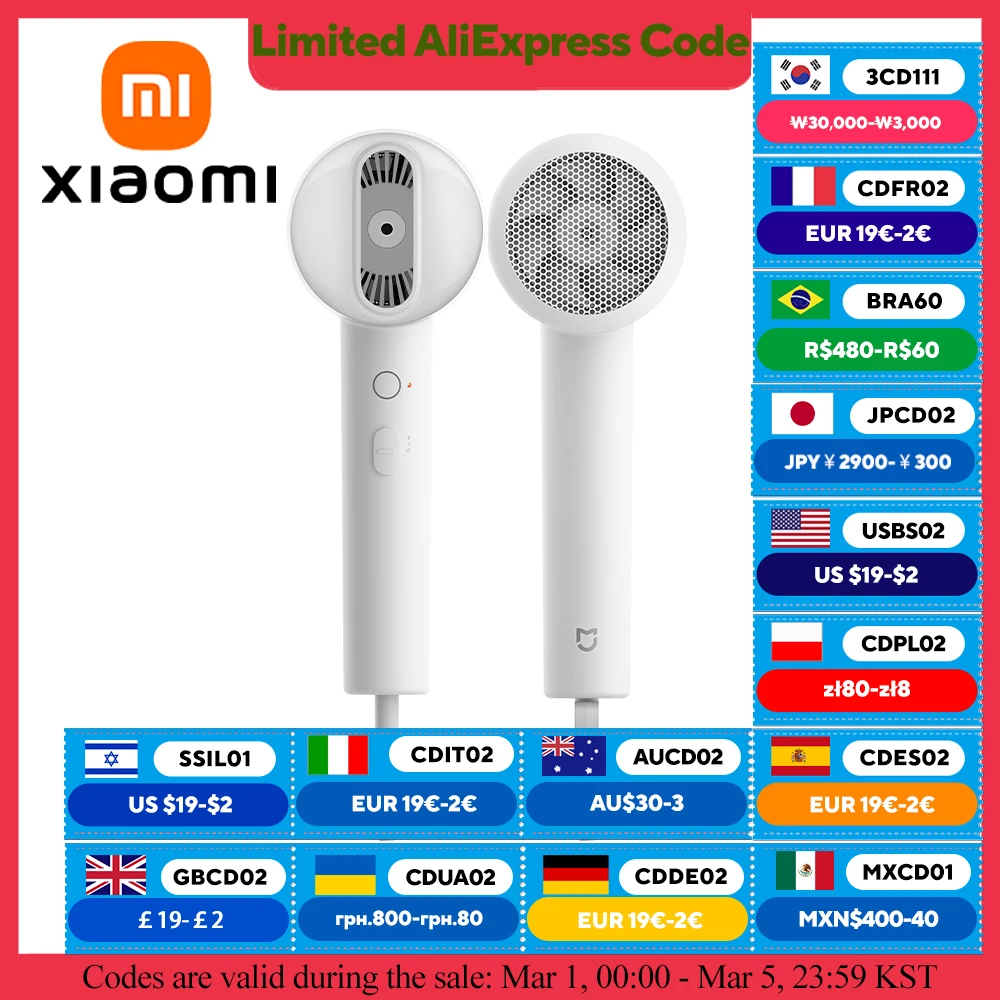 Secador de pelo ónico negativo XIAOMI MIJIA H300, temperatura constante 57 ° C, Secador de Soplado Profesional de 1600 W, Versión CN de 220 V con Adaptador