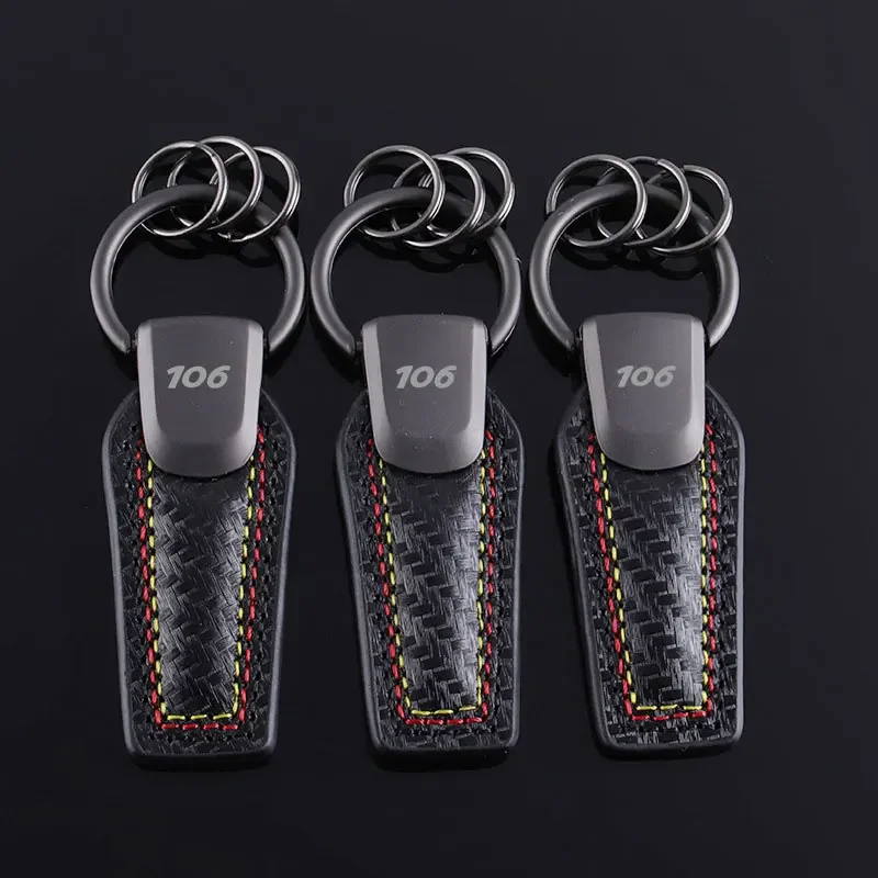 Car Badge Keychains Carbon Fiber Key Rings Key Chain Pendant for Peugeot 106 Logo 406 205 3008 206 308 208 408 508 407 107 307