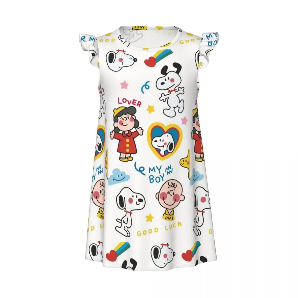 Girl's Snoopy And Freinds Lucy van Pelt Nightgowns Kawaii Night Dress Sleepwear Charlie Brown Pajamas Nightie for Little Girls