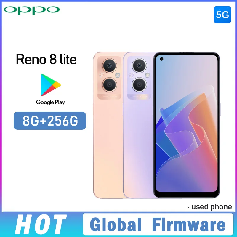 OPPO Reno 8 lite 5G smartphone Global firmware ColorOS 12 8GB 256GB 48MP+16MP Snapdragon ™695 4500 mAh Used Phone