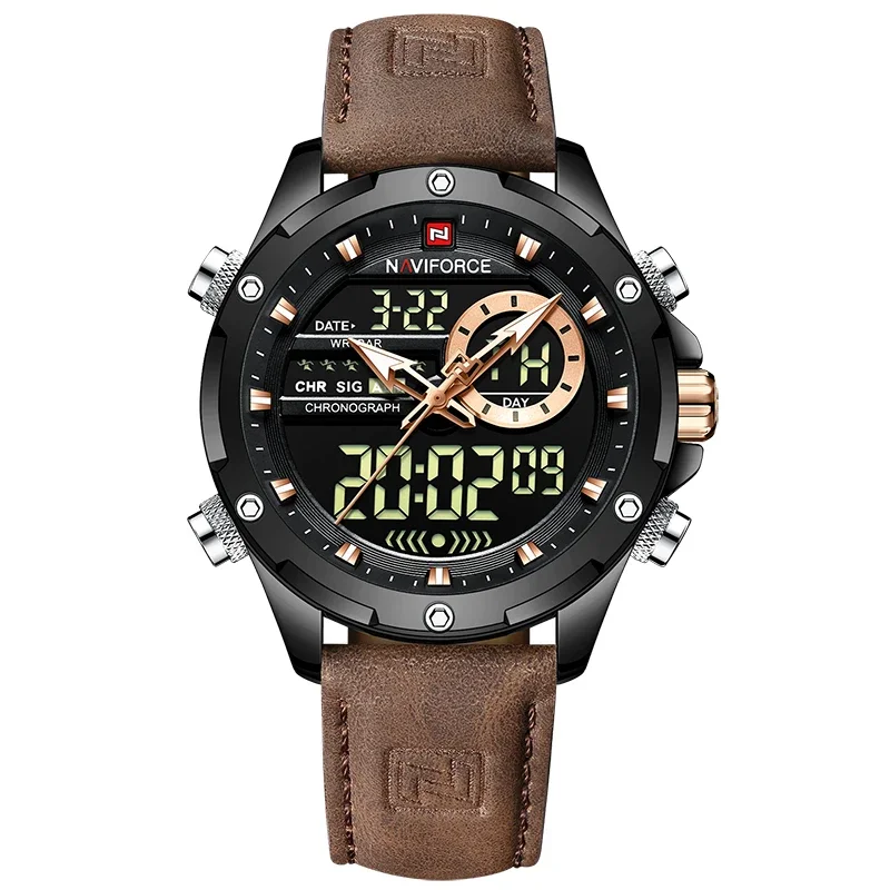 NAVIFORCE NF9208 Digital Men Military Watch Waterproof Wristwatch LED Quartz Clock Sport Big Watches
