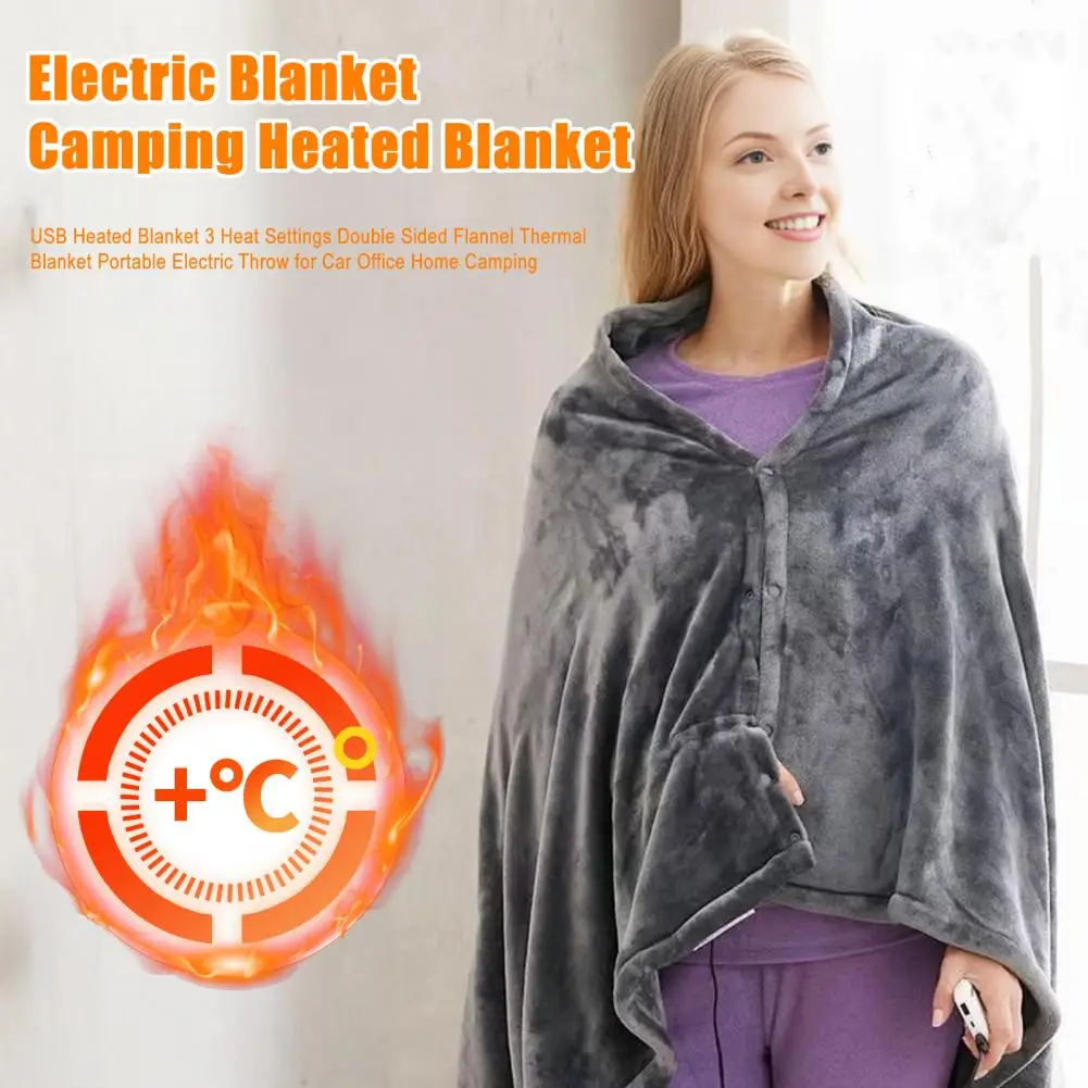Coat Wearable Heating Electric Blanket Shawl 3 Heated Level Throw Blanket USB Charging Coral Velvet Fast Heating