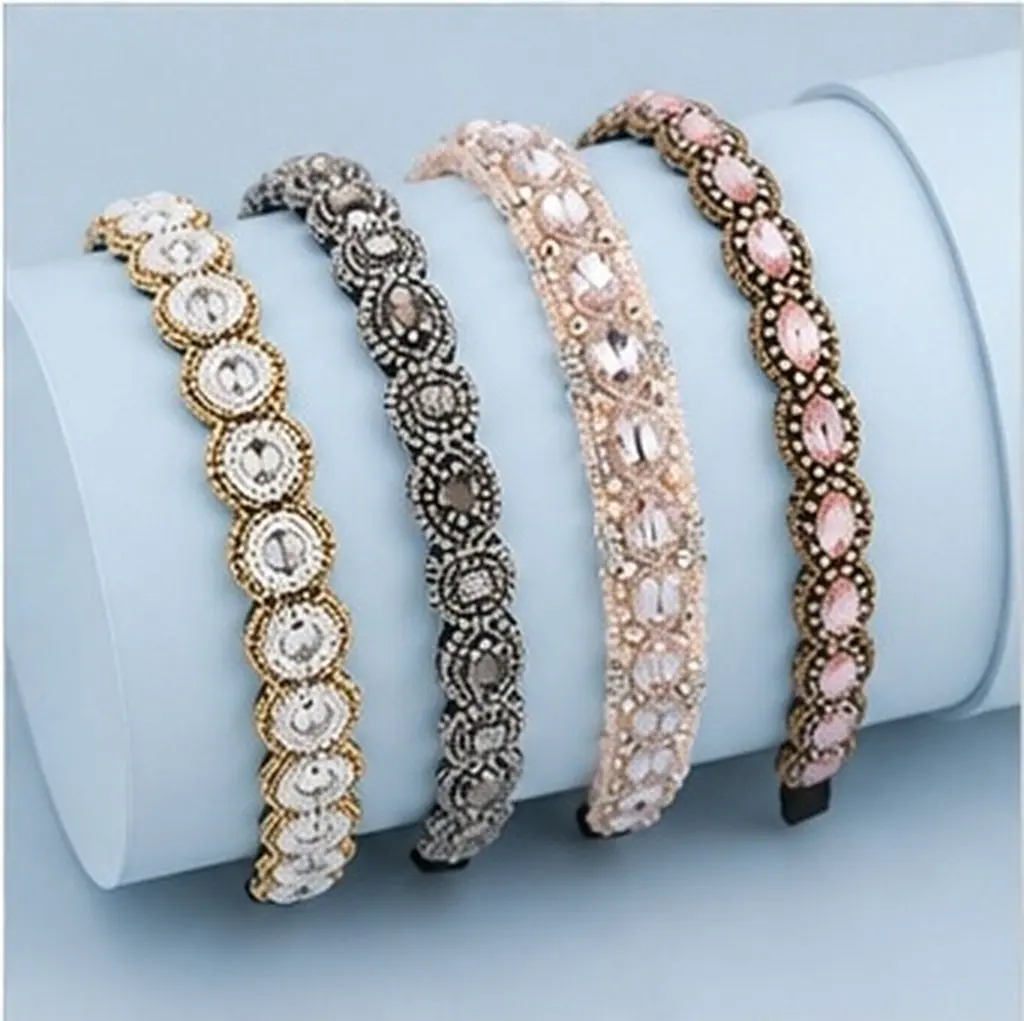 Rhinestone Elastic Headbands for Women – 4pcs Elegant Beaded Hair Accessories for Party, Casual & Daily Use