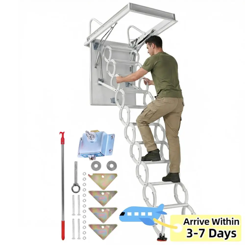 

Выдвижная чердачная лестница-стремянка для гаража, усиленная, грузоподъемность 300 кг