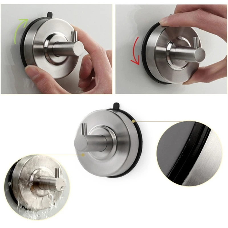 Stainless Steel Vacuum Suction Cup Hook Heavy Duty Hanger for Home Kitchen Bathroom Wall Towel for Key Handba