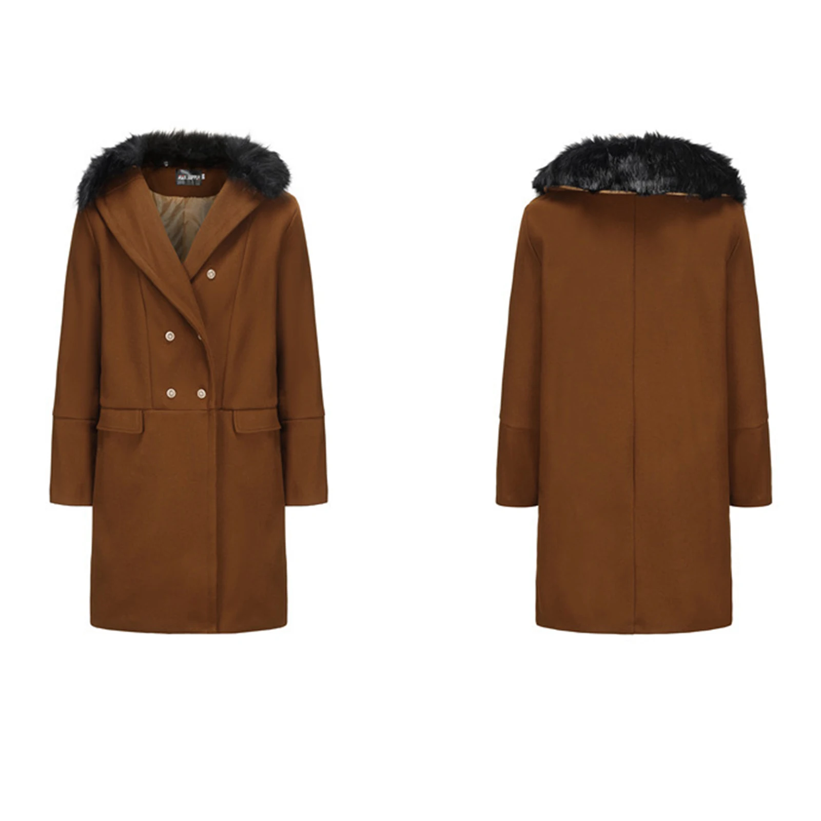 Trench doppiopetto da uomo invernale Collo di pelliccia di media lunghezza maschile Risvolto Scollo a V Manica lunga Cappotti invernali in misto lana calda