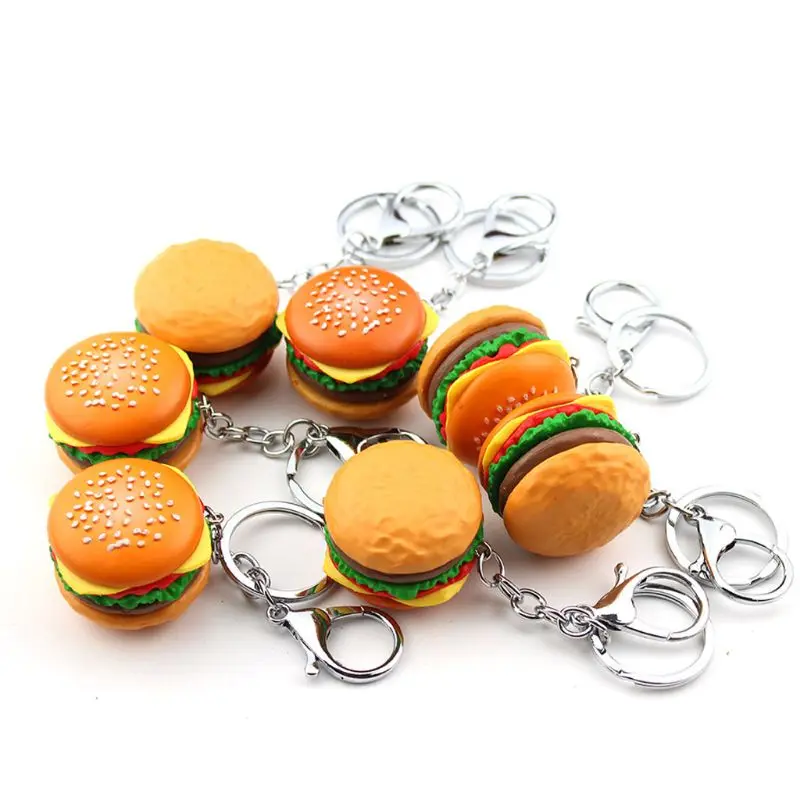 Exquisite Handmade Diy Simulated Hamburger for Key Ring 3D Burger Keychain for Room Handbag Purse Cellphone Dropsale