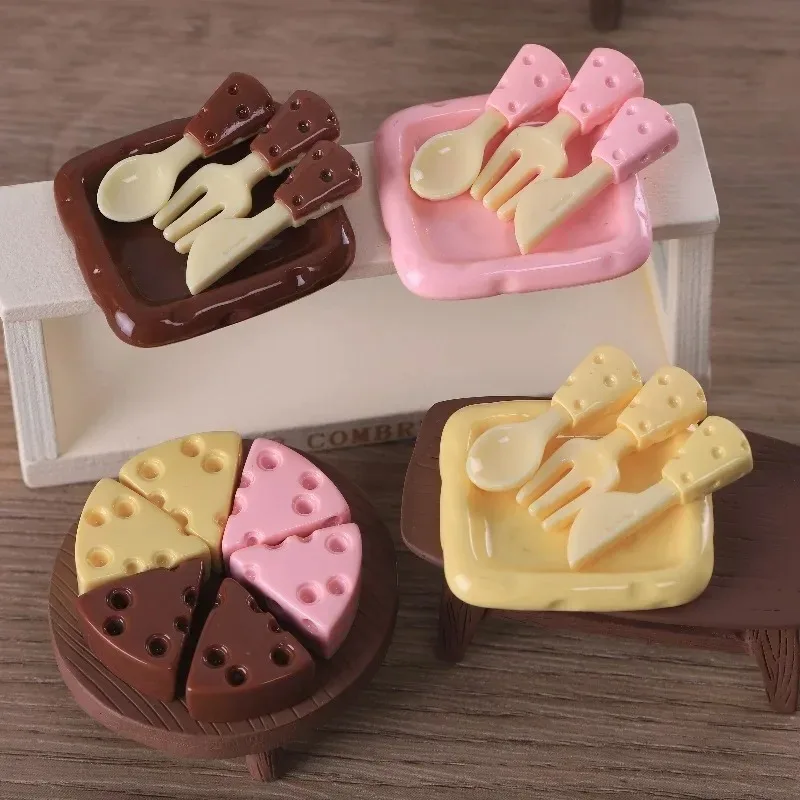 5 uds DIY cuchillo para queso tenedor cuchara plato escena en miniatura adorno llavero accesorios de resina