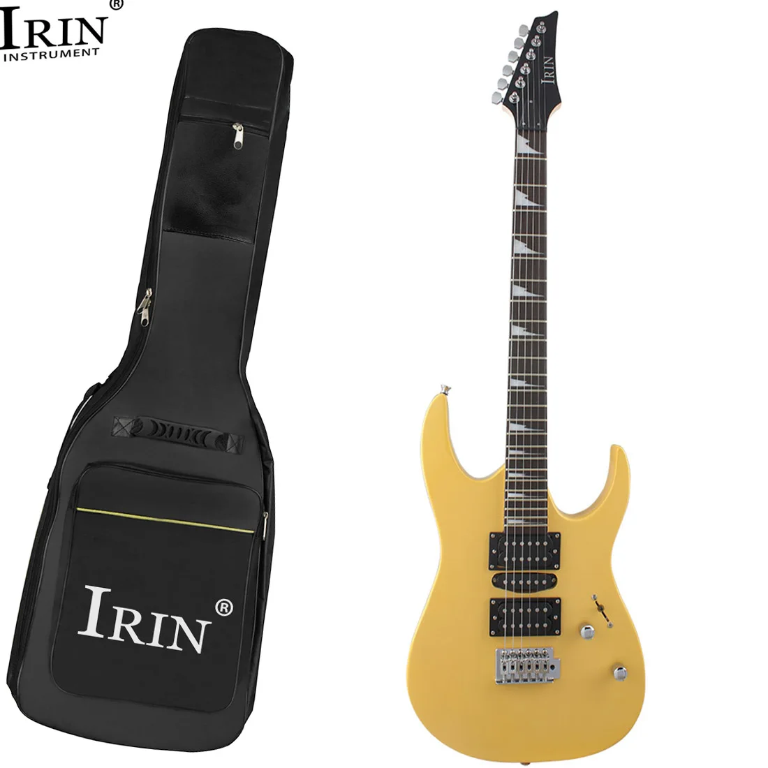 IRIN 6 Strings Yellow Electric Guitar 24 Frets Rosewood Fingerboard Electric Guitar with Backpack Pickup Paddle String