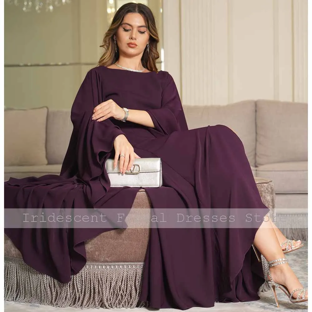 Paarse avondjurk kolom boothals flare mouwen een lijn bruiloft jurken voor vrouwen 2025, vloerlengte elegante avondjurk