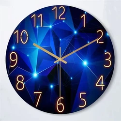 1pc 12inch Wall Clock Geometric Elements Dark Blue Thickened Tempered Glass Silent Movement Quartz Living Room Home Decor Gift