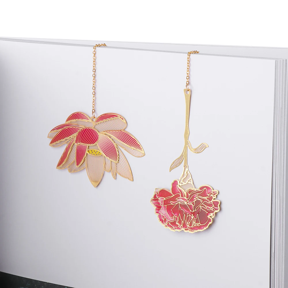 Chinese Style Metal Hollow Painted Bookmark Retro Color Tassel Book Markers School Office Supplies