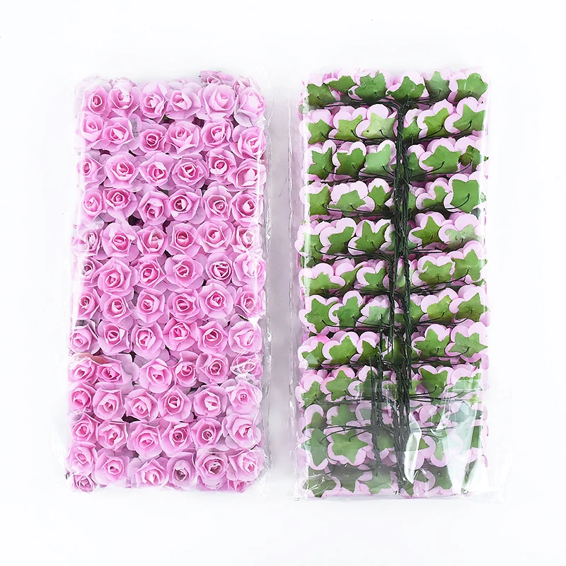 144pcs Mini Paper Artificial Rose Flowers Bouquet for Wedding Christmas Party Wreath Scrapbooking Craft Fake Flowers Multi-Color