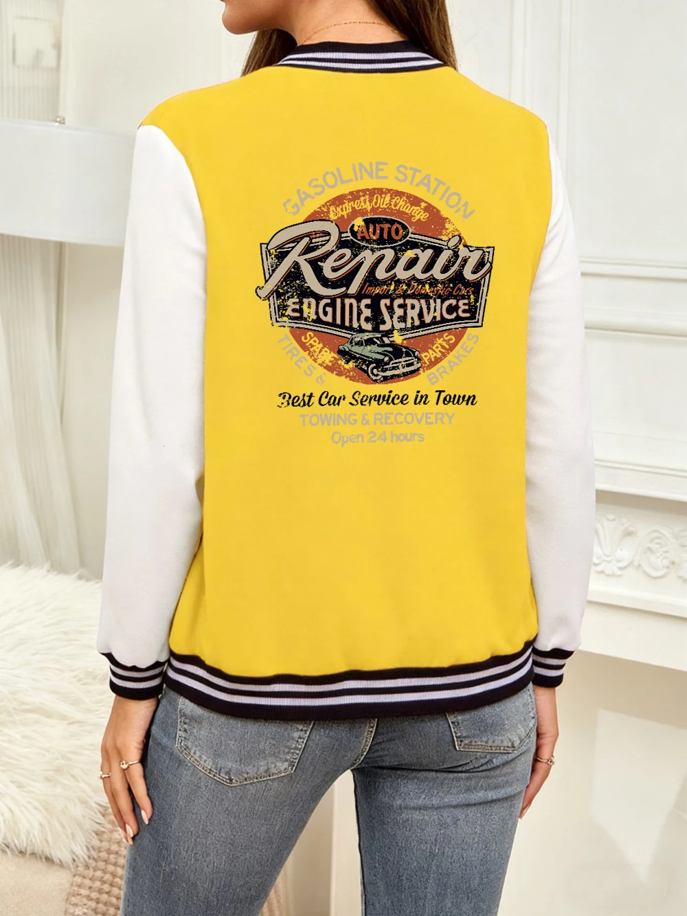 

Auto Repair Best Car Printing Baseball Jersey Women Basics Cotton Coats Fleece Warm Soft Jackets Casual Pocket Woman Clothes