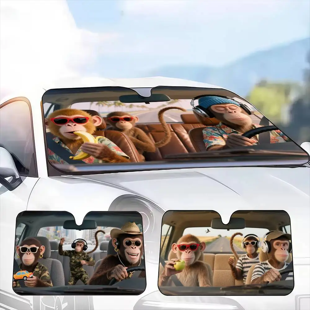 Tirai Kerai Mobil Pengemudi Monyet Lucu Penutup Kaca Depan Pelindung Kerai Mobil Sinar UV Pelindung Pelindung Matahari Mobil