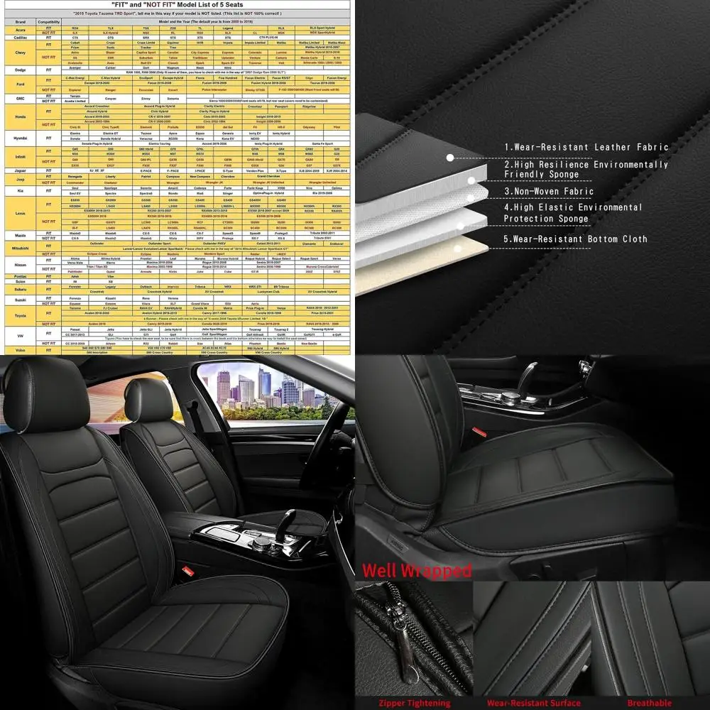 

Универсальные водонепроницаемые кожаные чехлы на сиденья Napa для передних сидений, противоскользящие подушки для автомобильных сидений - черный