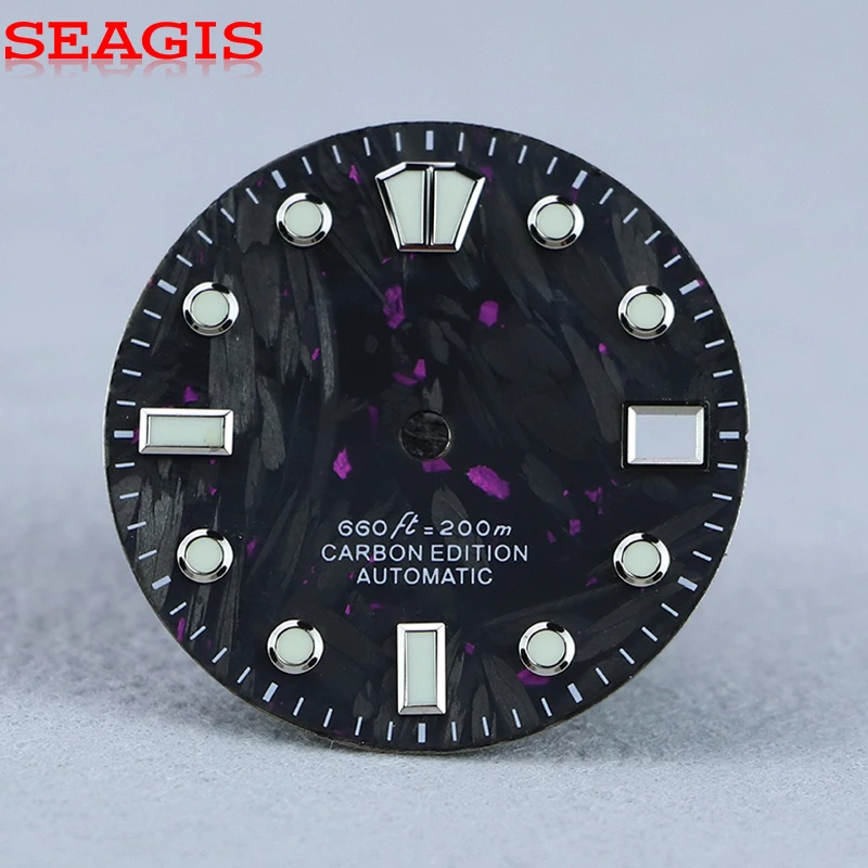 

SEAGIS Carbon Fiber purple dial 28.5mm Watch Dial NH35 Movement BGW9 C3 lume No Logo Watch Face