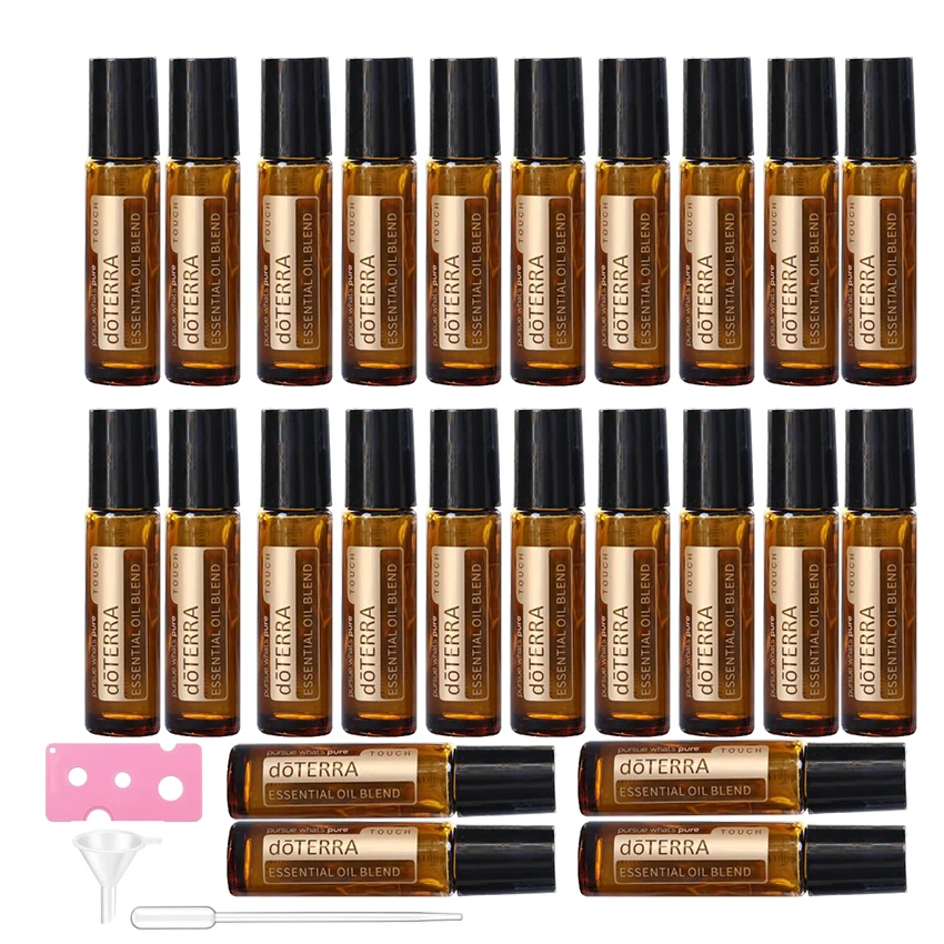 24Pcs 10ml Amber Roller Bottle With Stainless Steel Roller Balls Mini Glass Perfume Bottle Vial Jar For Essential oil Massage