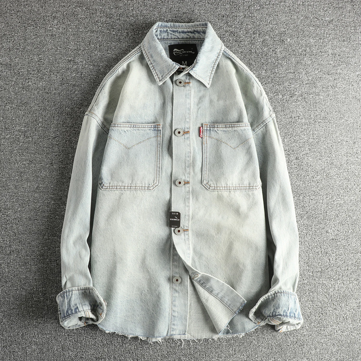 

2026 Spring New Japanese Retro Long Sleeve Lapel Light Blue Denim Shirt Jacket Men's Amekaji 96% Cotton Casual Loose cargo Caot