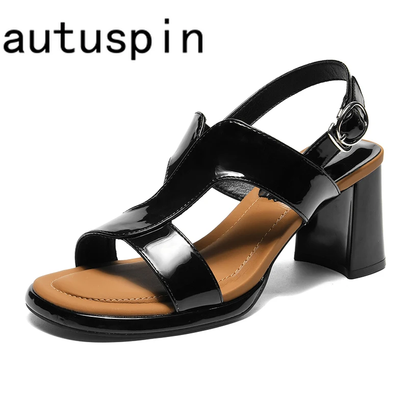 

AUTUSPIN 7.5cm Women Sandals Summer PU Leather Fashion Shoes for Ladies Office Working Elegant Dress High Heels Woman Popular