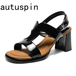 AUTUSPIN 7.5cm Women Sandals Summer PU Leather Fashion Shoes for Ladies Office Working Elegant Dress High Heels Woman Popular