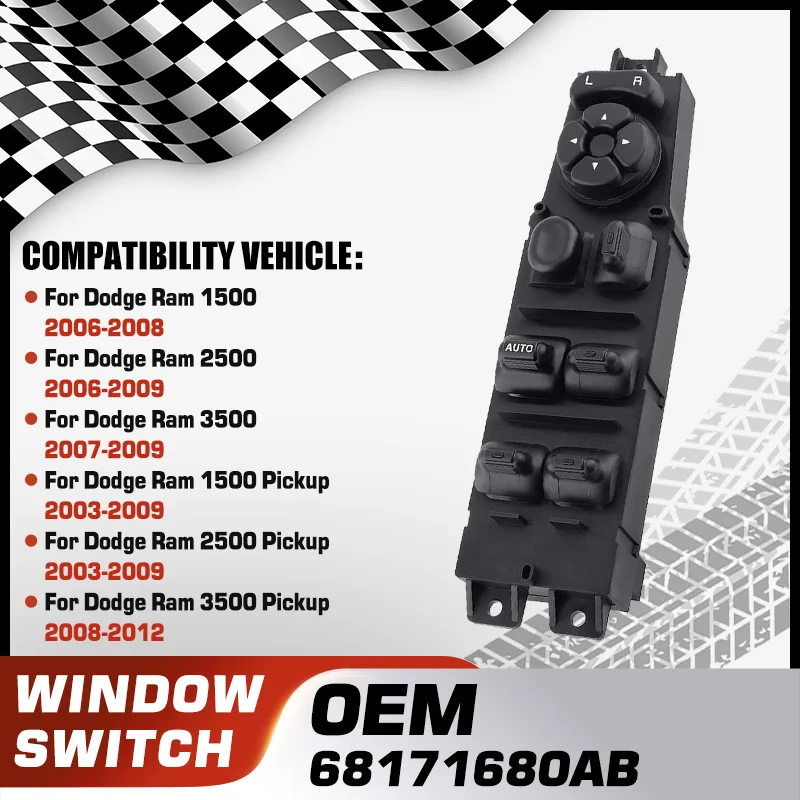 

68171680AB Electric Power Window Lifter Master Control Switch Button For Dodge Ram 1500 Dodge Ram 2500 Dodge Ram 3500 12+8 Pins