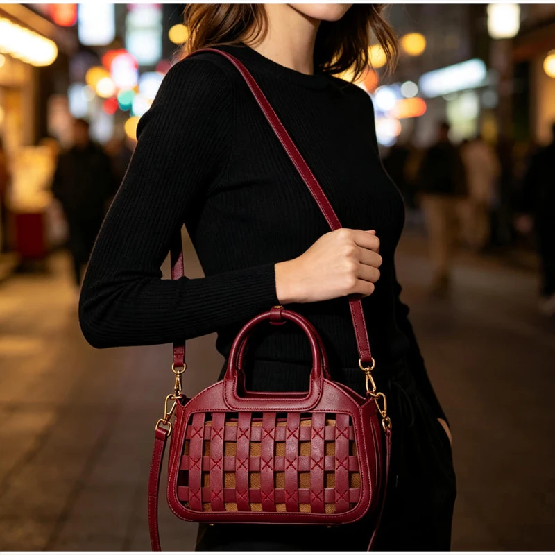 Ausgehöhlte, offene Umhängetasche mit passendem Innentaschen-Set, Damen-Handtasche mit Tragegriff, vielseitige, einfarbige Tragetasche für den Arbeitsweg – Detail 12