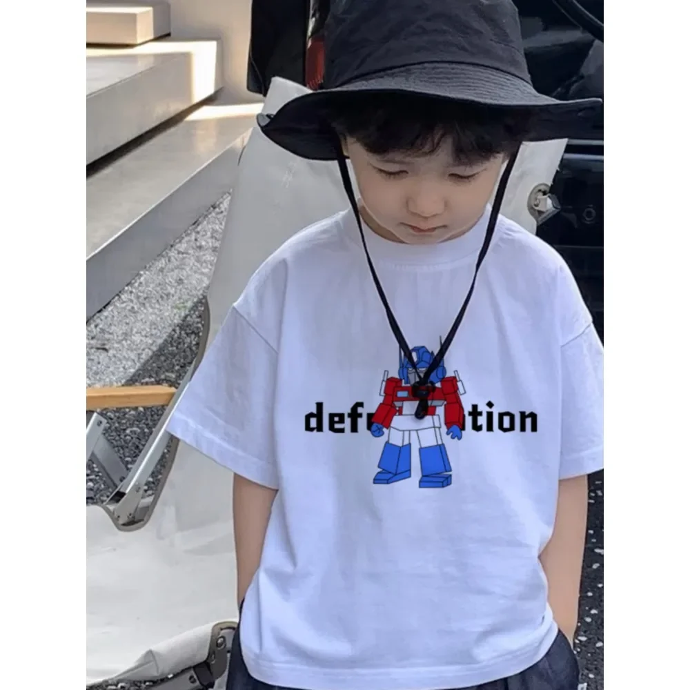 2024 Hot Sale Pure Cotton Boys' Short-sleeved T-shirt Cartoon Printed Transformers Boys' Summer Dress Children's Baby Clothes