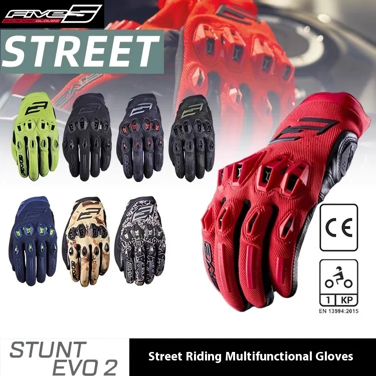 

France FIVE STUNT EVO2 Motocycle Gloves CE Certification Racing Breathable Cowhide Hard Knuckle Touchscreen Glove Guantes Moto