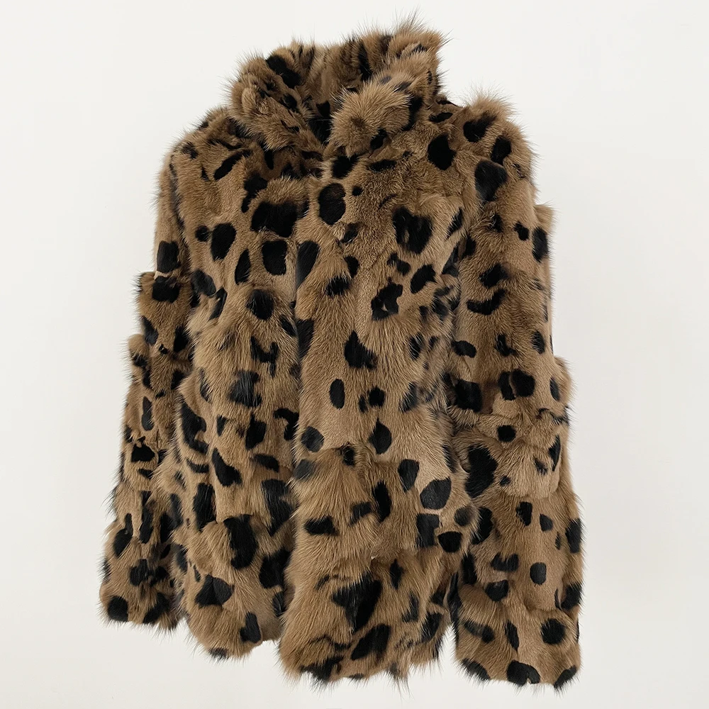 MENINA-abrigo de piel de pierna de zorro Natural para mujer, abrigo grueso y cálido con estampado de leopardo, personalizable, moda de otoño e invierno