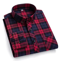 New Plaid Casual Shirts For Men Plus Size Cotton Flannel Long Sleeve England Checked Preppy Chic Autumn Winter Clothes Top Shirt