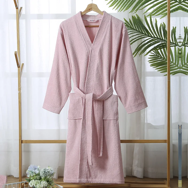 Autumn Adult Bathrobe Sashes V-Neck Robe Pajamas For Men And Women Couple Robes Pockets Long Sleeve Fashion Nightgown